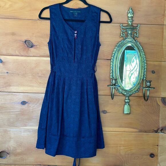 Marc by Marc Jacobs Blue V-Neck Pleated Fit & Flare Midi Dress Size Small - Picture 1 of 8